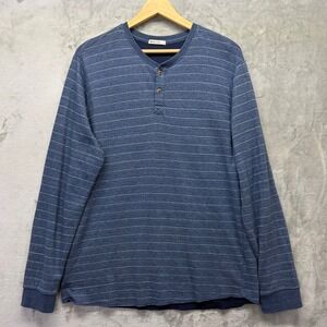 Marine Layer Mens Henley Shirt Blue Long Sleeve Size Large